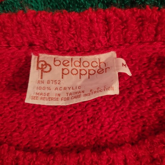 Beldoch Popper M Striped Red Pullover Sweater‎ Primary Colors Pocket - Picture 5 of 5